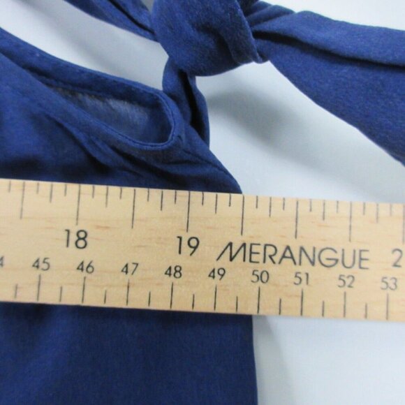 Club Monaco Silk Blouse Women M Navy Off Shoulder Cropped 3/4 Sleeve Preppy 64 - Picture 4 of 7